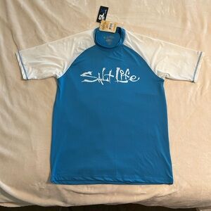 Salt Life Blue & White Mens Medium Short Sleeve SPF Rash Guard new with tags